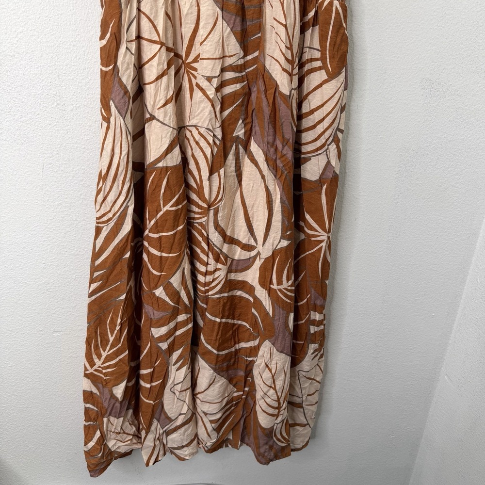 Baltic Born Dress 2XL Smocked Midi Tan Floral Formal Boho Tropical Flowy Stretch - Picture 6 of 10